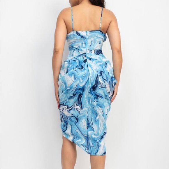 Blue marble cowl neck midi Dress - Picture 2 of 10